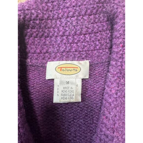 TALBOTS Women's Cardigan Sweater, Size Medium, 100% Wool;  Plum/Purple - Picture 4 of 9